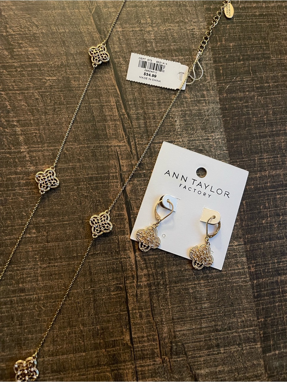 Ann Taylor Gold Filigree Drop Earrings and Necklace - Picture 5 of 7